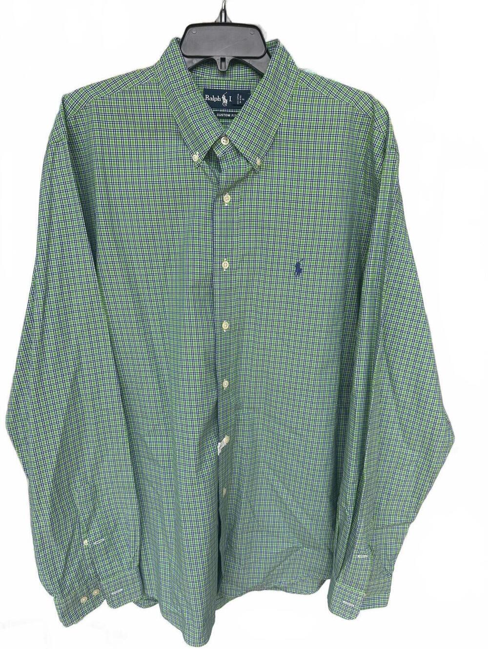 Ralph Lauren Custom Fit Green/NavyLong Sleeve Check Button-Down Shirt -L